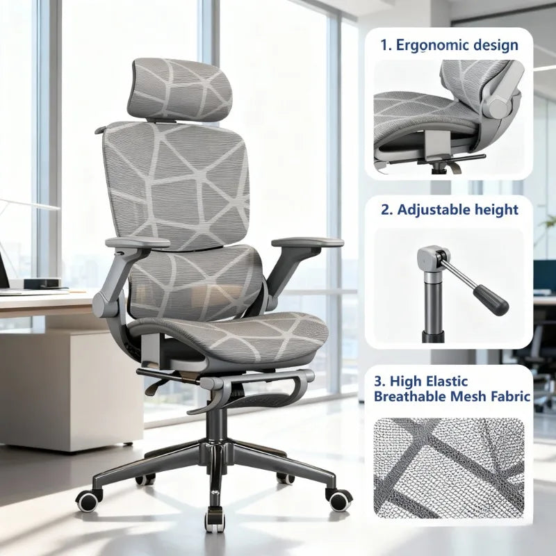 Sedia da ufficio e gaming ergonomica Air Titan Full Mesh per computer, con supporto lombare a tre zone e design ad alta ventilazione per scrivania da studente