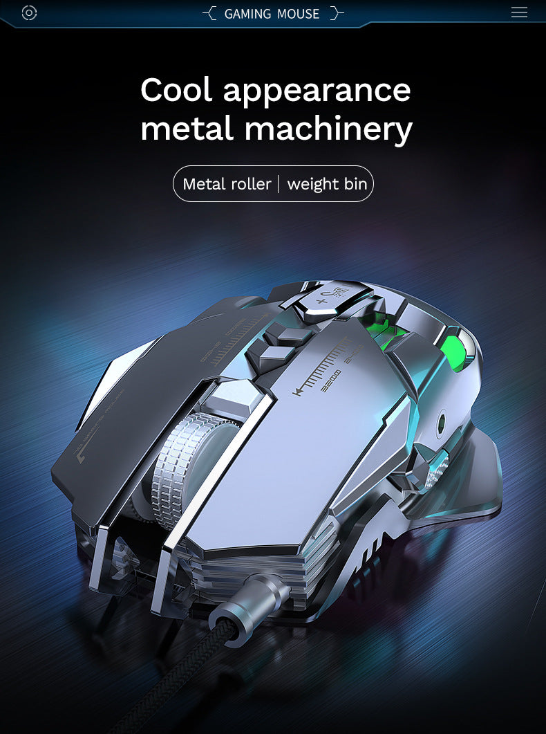 Ratón mecánico con cable para PC gaming y esports, RGB, 6400 DPI, succión magnética y contrapeso DIY