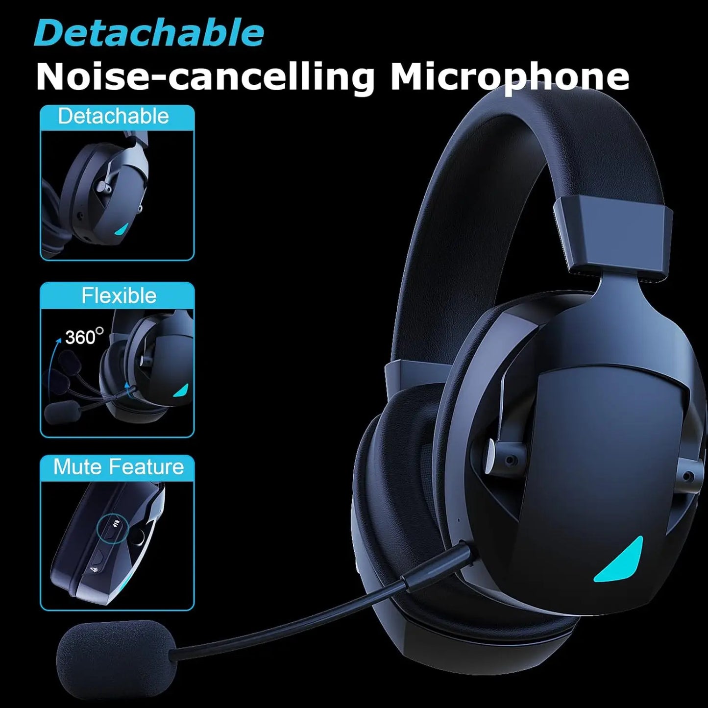 Cuffie da gaming wireless Acinaci 2.4GHz per PS5 PS4 PC Switch – Cuffie Bluetooth da gaming con microfono, bassi profondi e padiglioni in memory foam