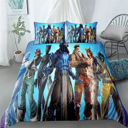 Juego de cama Fortnite de 3 piezas, ropa de cama para dormitorio con estampado 3D, diseño de videojuego y dibujos animados, funda nórdica y funda de almohada decorativas, regalo de cumpleaños