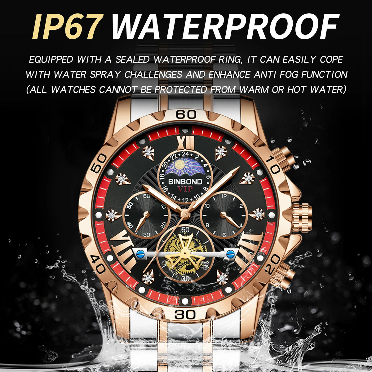 BINBOND quartz watches for men luxury accurate durable watch luminous waterproof chronograph men's watch business watch reloj