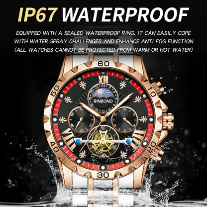 BINBOND quartz watches for men luxury accurate durable watch luminous waterproof chronograph men's watch business watch reloj