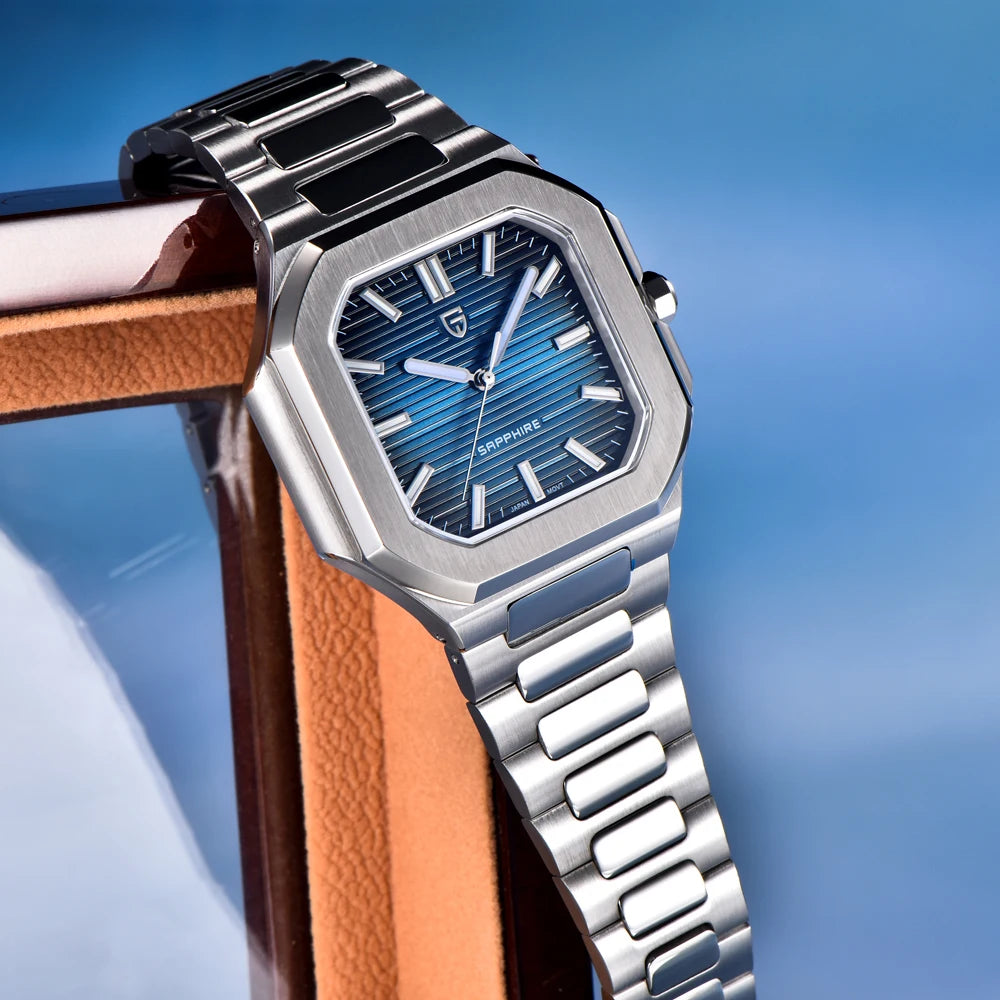 Reloj de lujo cuadrado de cuarzo PAGANI DESIGN 2026 para hombre, cristal de zafiro AR, movimiento japonés, luminoso, acero 316L completo