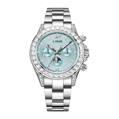 X-GEAR Men's Watch Automatic Mechanical with Diamond Dial Luminous Moon Phase Water-Resistant