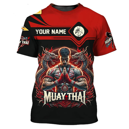 Μοντέρνο νέο γραφικό T-shirt Muay Thai για άνδρες, 3D εκτύπωση με γραφικό τίγρης και δράκου, προσωποποιημένο με όνομα, καλοκαιρινό T-shirt για γυμναστήριο και fitness