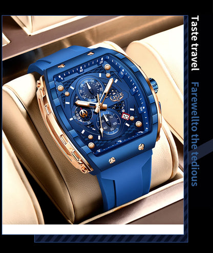 Reloj LIGE para hombre, de moda y lujo, resistente al agua, correa de silicona, cuarzo, luminoso, deportivo, fecha automática, cronógrafo, diseño sencillo