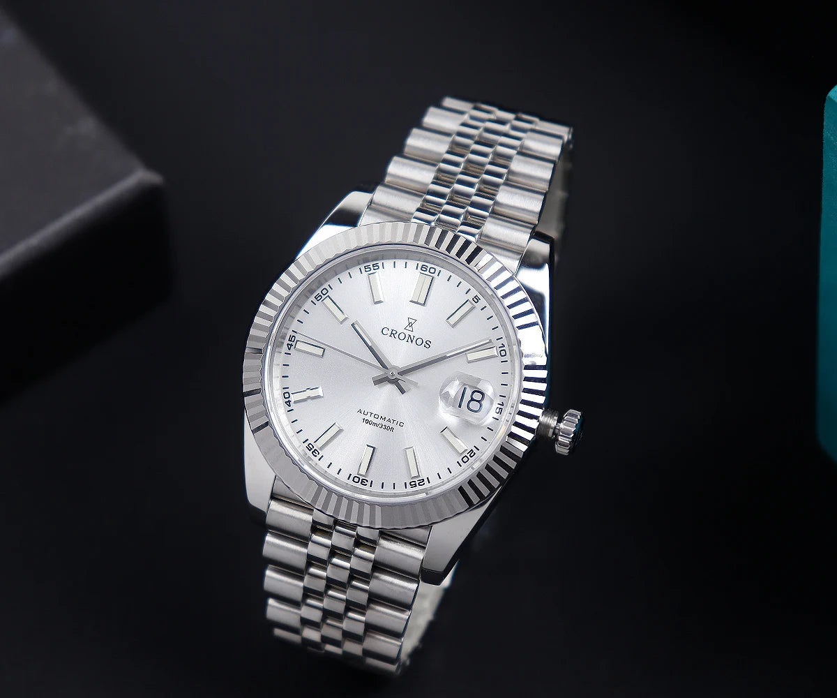 Cronos DateJ Luxury Men Watch Stainless Steel 5 Links Bracelet PT5000 Miyota 9015 100m Water Resistant Sapphire L6046M