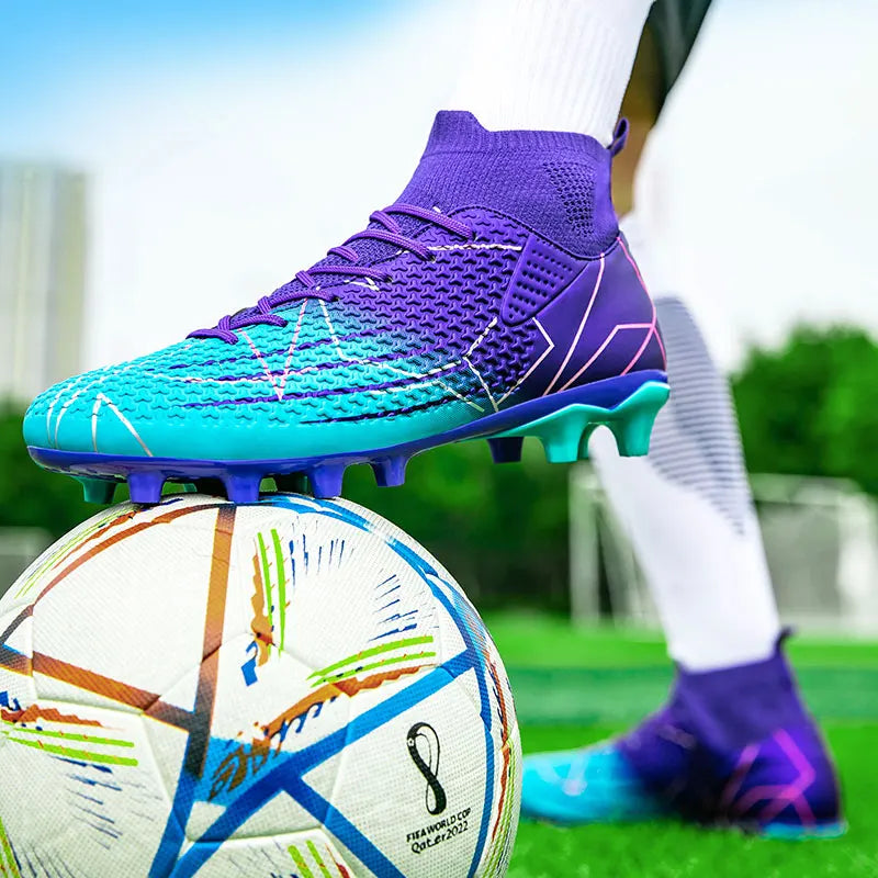 Sapatilhas de Futebol Profissionais de Cano Alto em Pele para Relva Artificial, Treino e Desporto, para Jovens, Estudantes, Homens e Mulheres