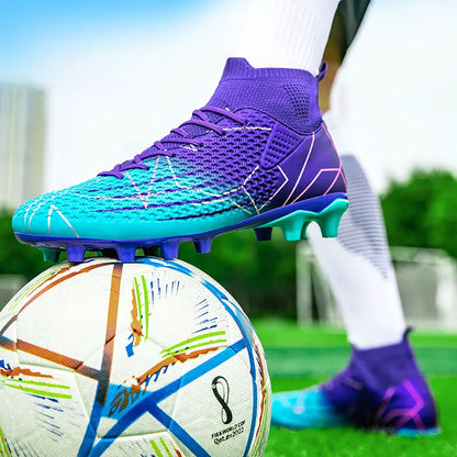 Sapatilhas de Futebol Profissionais de Cano Alto em Pele para Relva Artificial, Treino e Desporto, para Jovens, Estudantes, Homens e Mulheres