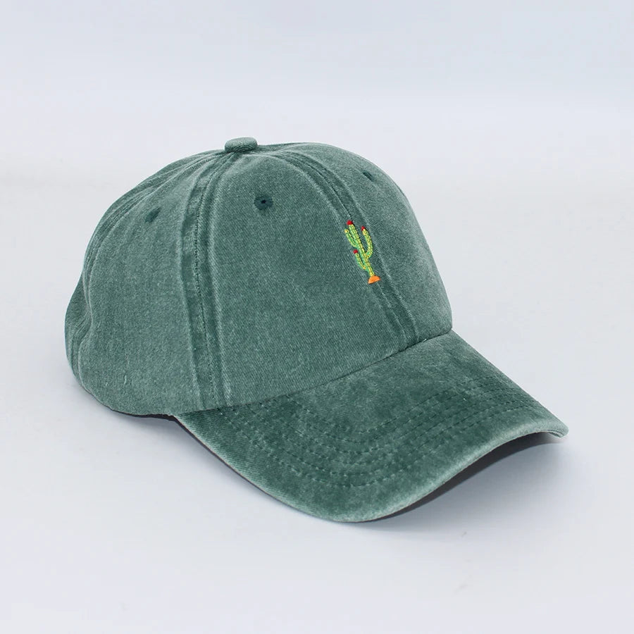 Casquette de baseball vintage souple avec broderie « Mini Cactus » pour homme et femme, effet délavé, pour le sport, la pêche, papa, visière, été, automne, casquette à visière