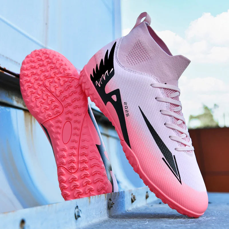 Nouvelles chaussures de football pour hommes, chaussures de soccer de haute qualité, chaussures de futsal, chaussures de sport antidérapantes à cheville haute pour l'extérieur, chaussures de sport ultra-légères antidér