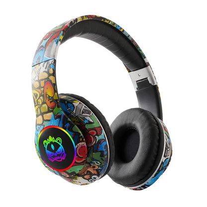 Nuovo headset gaming Bluetooth wireless Graffiti LX-8686 con microfono, luce LED, supporto per scheda TF, bassi profondi e cuffie over-ear per PC, gaming e bambini