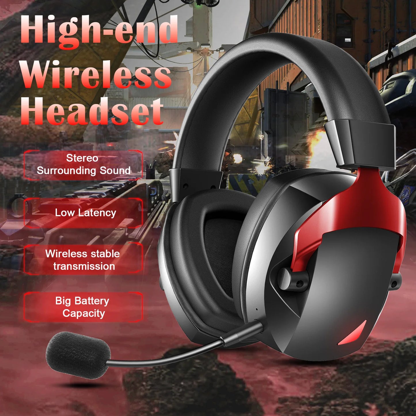 Cuffie gaming wireless con microfono rimovibile a cancellazione del rumore – Wireless 2.4G, Bluetooth 5.3 e connessione cablata 3.5mm per PS5, PC, Xbox e dispositivi mobili
