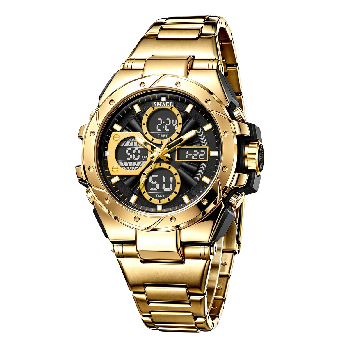 Orologio da uomo SMAEL 8160 – Modello sportivo militare, analogico e digitale, in acciaio inossidabile – Impermeabile, con display a LED, sveglia, cronografo e cronometro
