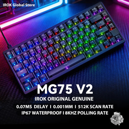 Teclado mecánico gaming magnético de aluminio IROK MG75 V2 MG75V2 Rapid Trigger 0.07ms 8KHz 0.001mm 512K de tasa de escaneo para gamers
