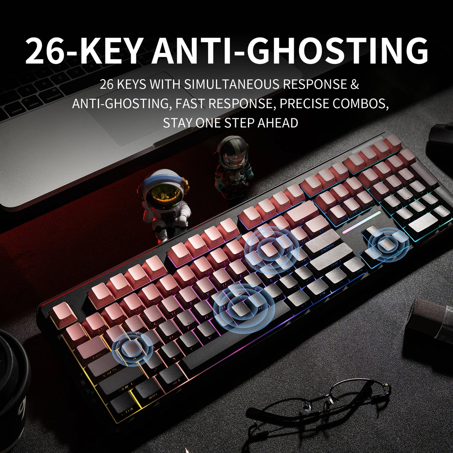 V108 Pro Bluetooth Keyboard  Office Low Noise 2.4G Wired&Wireless Full Layout with RGB Backlit Membrane