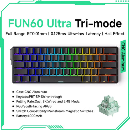 Teclado Gaming Mecânico Akko MonsGeek FUN60 Ultra com Interruptores Magnéticos, 60%, Rapid Trigger, 8K HE/TMR, Teclado Gamer Personalizado em Alumínio