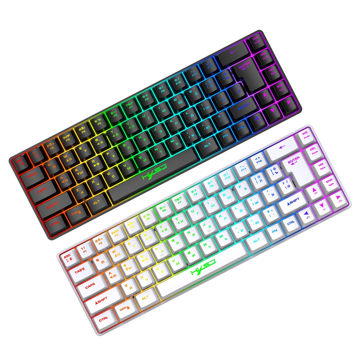 Tastiera meccanica gaming 68 tasti russo-inglese, tastiera bilingue con retroilluminazione RGB per il gaming