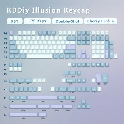 Keycaps KBDiy GMK Illusion perfil Cherry de PBT de doble inyección ISO para kit de teclado mecánico gamer, estilo retro gaming