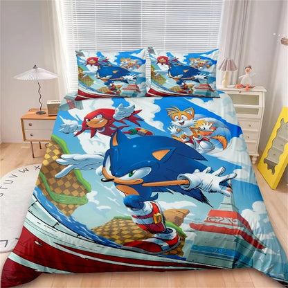 Juego de funda nórdica de dibujos animados, ropa de cama suave de algodón lavable, S-Sonic-S, película H-HedgehogS, set de 2/3 piezas, cuatro estaciones, residencia de estudiantes