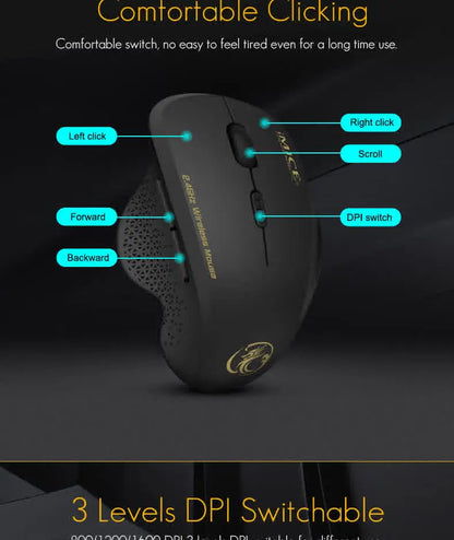 Gaming ABS Wireless Mouse Ergonomic Computer IMICE Mouse 2.4Ghz Gamer PC Optical Mouse With USB Receiver 1600 DPI For Laptop PC