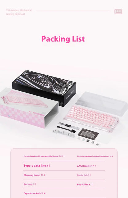 Mercury K1 Grava Star Breaking 75 RGB Mechanical Keyboard Gaming Bluetooth 2.4G Wired RGB Hotswap Gamer Non-contact Keyboard
