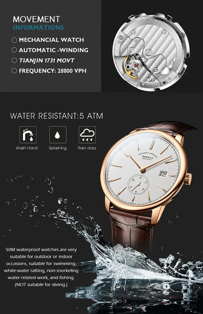 Reloj BORMAN BM3817 TOP nuevo de 42 mm, reloj de lujo para hombre, automático mecánico, cristal de zafiro, ultrafino, impermeable 50M, con subesfera