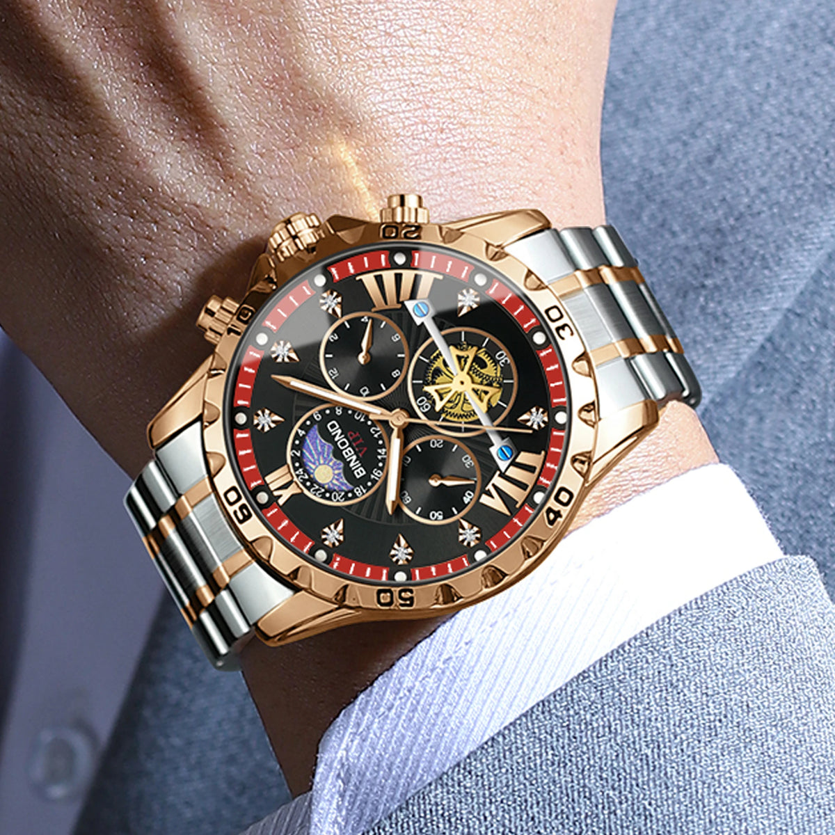 BINBOND quartz watches for men luxury accurate durable watch luminous waterproof chronograph men's watch business watch reloj