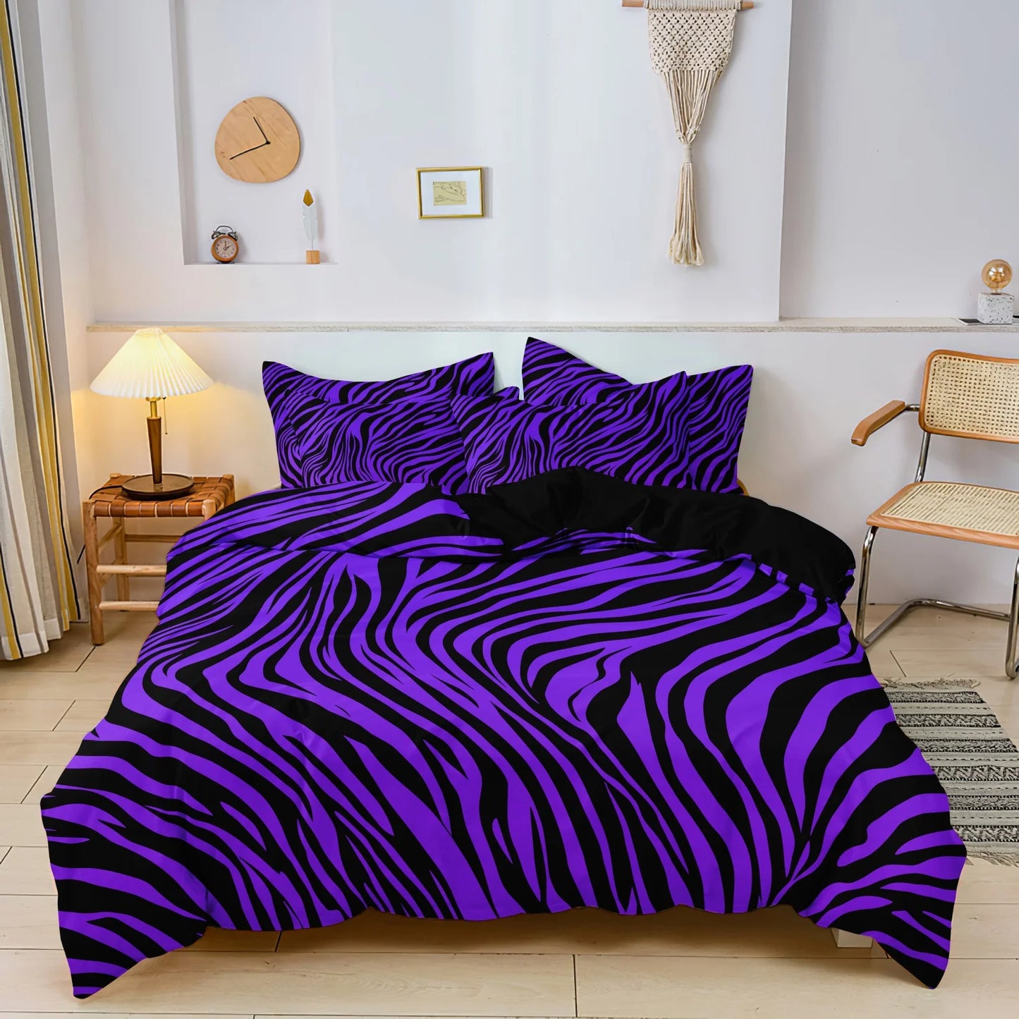 Juego de cama de 3 piezas, estampado de cebra rojo rosa y estampado de leopardo, set de funda nórdica con impresión digital, impresión digital, para uso familiar, hotel y dormitorio