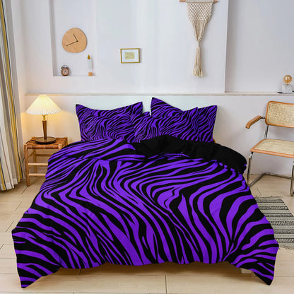 Juego de cama de 3 piezas, estampado de cebra rojo rosa y estampado de leopardo, set de funda nórdica con impresión digital, impresión digital, para uso familiar, hotel y dormitorio