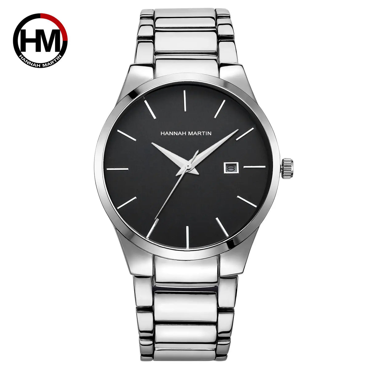 Relógio de homem Hannah Martin, caixa em aço inoxidável, movimento de quartzo, mostrador de 41 mm, estilo profissional, com indicação do calendário (imitação)
