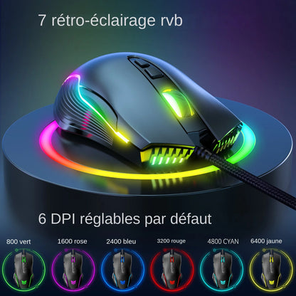 Ratón gaming con cable ONIKUMA, 6 niveles ajustables, 6400 DPI, 7 botones programables, 7 modos de iluminación RGB, diseño ergonómico para gamers de PC