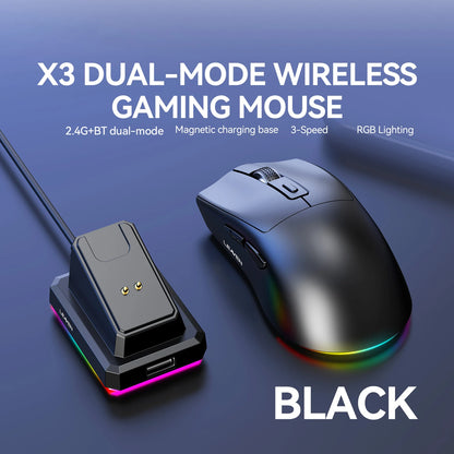 Dual-Mode Wireless Mouse with Magnetic Charging Dock, RGB Backlit Bluetooth & 2.4G Wireless Mouse, Rechargeable Ergonomic Mouse with Adjustable 1600 DPI