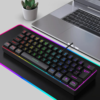 Teclado gaming, teclado ultracompacto de 61 teclas con retroiluminación RGB ruso/inglés, teclados de oficina resistentes al agua con sensación mecánica para gaming