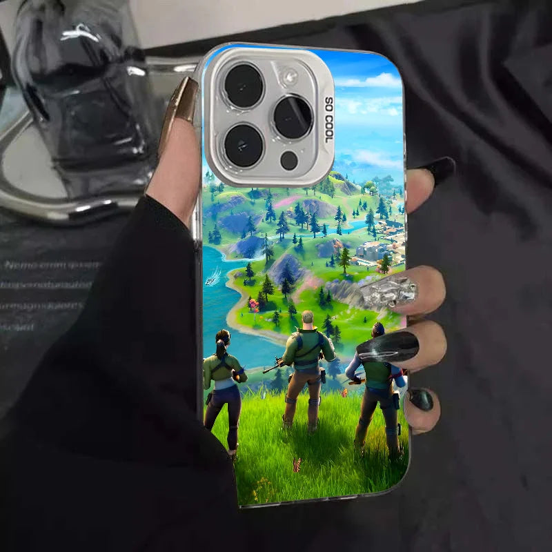 Funda para teléfono F-fornite Game de 1 pieza, carcasa IMD color plata para iPhone 16 15 14 13 12 11 Pro Max Plus