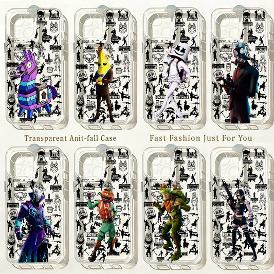 Funda para teléfono Hot Game F-Fortnites para iPhone 17e 17 16 16e 15 14 13 12 11 Mini Pro Max X XR XSMax 7 8 Air Plus con cubierta trasera transparente