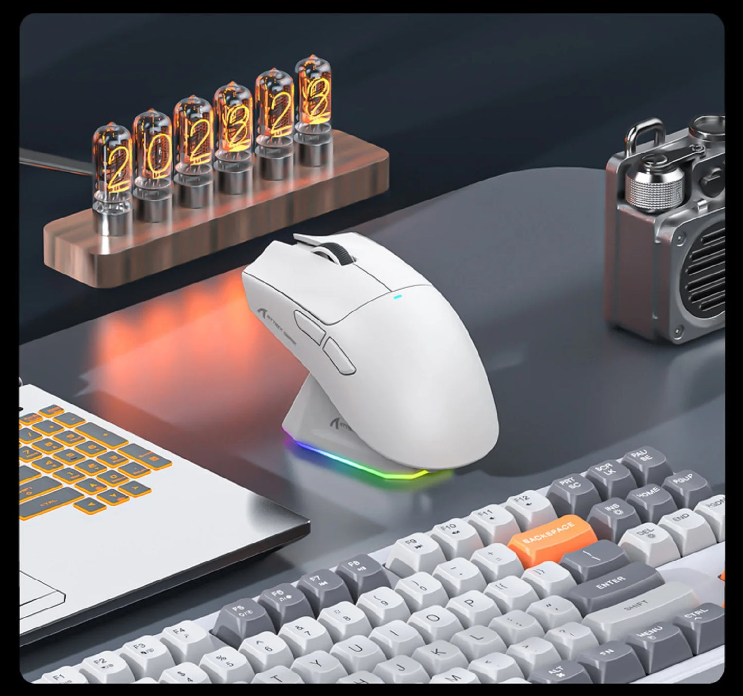 Ratón inalámbrico Attack Shark X11&R1 Tri Mode Bluetooth con base de carga RGB, ergonómico y ligero, accesorio para PC gamer