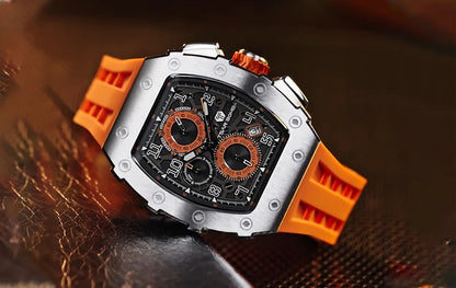 Reloj TSAR BOMBA para hombre, marca de lujo, diseño tonneau, impermeable, de acero inoxidable, reloj de pulsera de moda rectangular para hombre