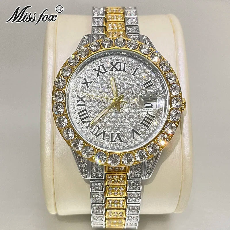 Luxury Jewelry Watch For Women Hip Hop Brand MISSFOX Fashion Waterproof Iced Diamond Quartz WristWatch Ladies Gift Hot Sale