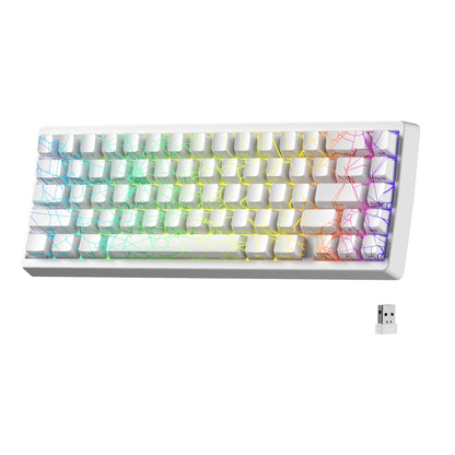 Teclado mecánico inalámbrico XVX M67 JadeStone con teclas IMD-Tech, trimodo, diseño topográfico blanco gamer y estructura gasket