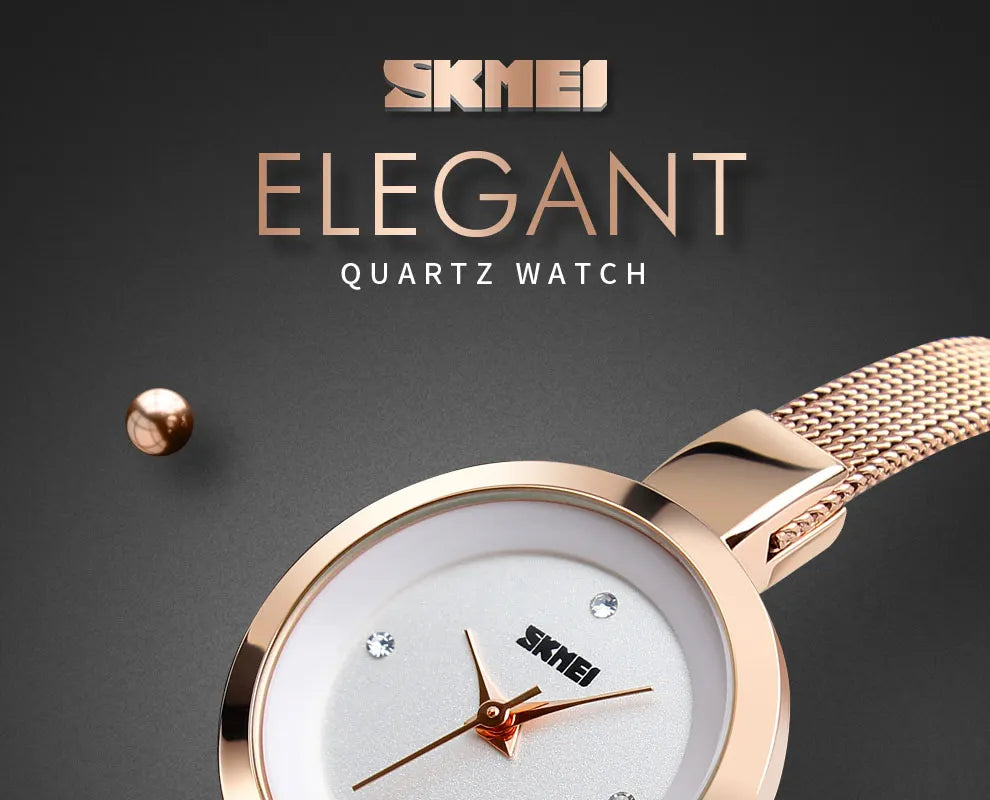 SKMEI Casual Stainless Steel Female Wristwatcch Relogio Feminino Luxury Quartz Ladies Watch Thin Strap Fashion Women Watch 1390