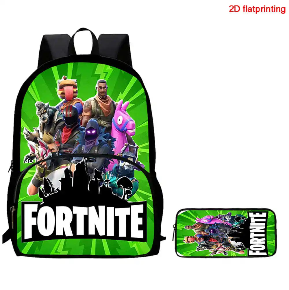 Zaino Fortnite Cartoon con tasca frontale e astuccio 2 pz - Set scolastico per bambini e bambine dai 5 agli 8 anni, regalo per il rientro a scuola