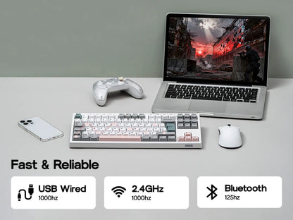 Teclado mecânico EPOMAKER TH87 TKL com layout ISO-UK, ligação com fio/BT/2.4Ghz sem fios, NKRO, bateria de 10000mAh e iluminação RGB