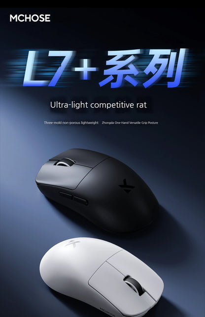 MCHOSE L7 Ultra+ Ratón de mano mediano-grande para gaming y e-sports Paw3950, inalámbrico de tres modos, ligero, de oficina, con doble accionamiento para ordenador
