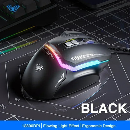 Mouse meccanico cablato AULA S12Pro 1000HZ 12800DPI RGB a bassa latenza con macro personalizzabili, mouse da gaming esports, accessori per PC gamer
