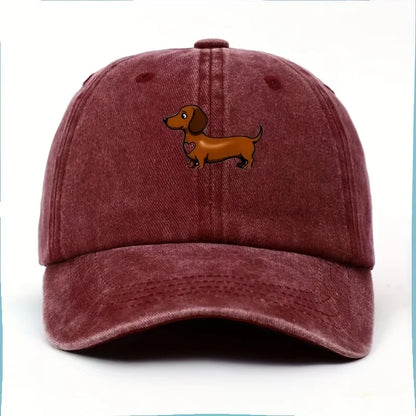 Cute Sausage Dog Pattern Printed Baseball Hat with Adjustable Snap Button Lightweight Valentine's Day Gift