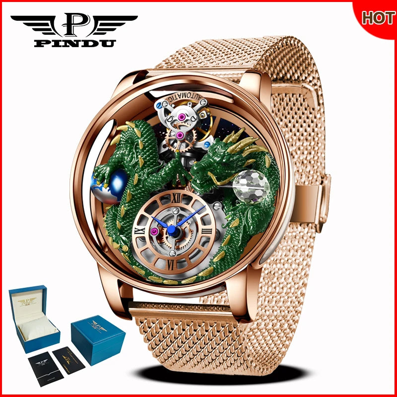 Orologio da uomo PINDU Design 2025 nuovo, Diamond Tourbillon, brand di lusso Astronomia, al quarzo, vetro zaffiro, impermeabile