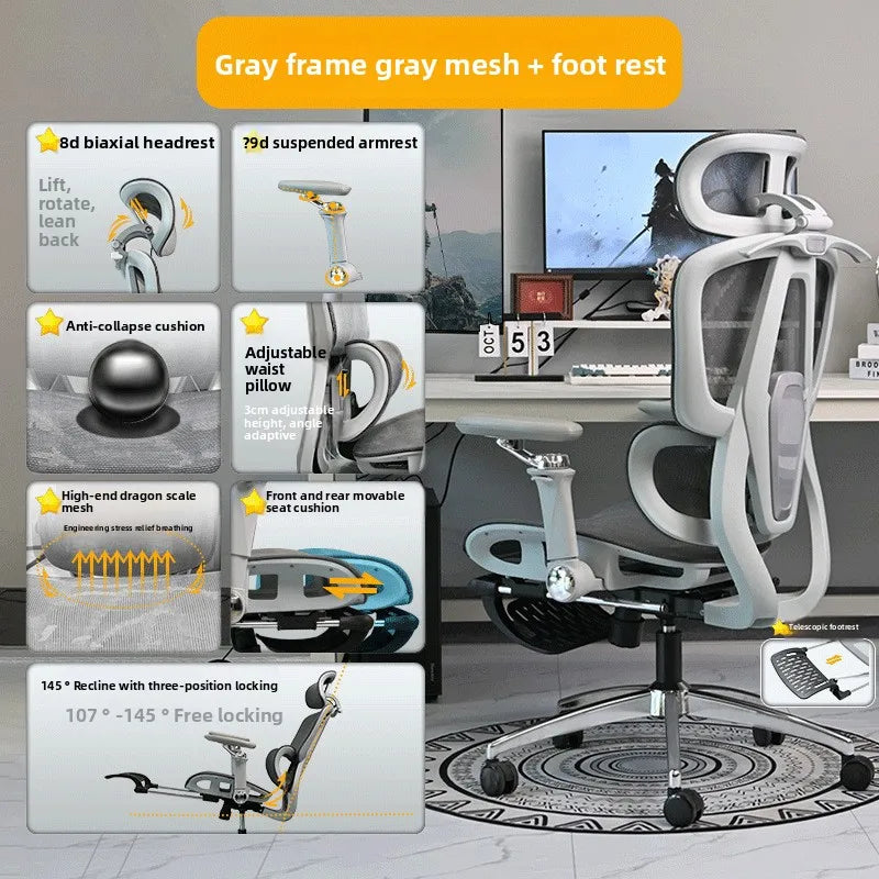 Silla ergonómica minimalista portátil con reposabrazos 10D, silla para ordenador, silla de oficina, silla de estudio, silla gaming, resistente a la gravedad y duradera