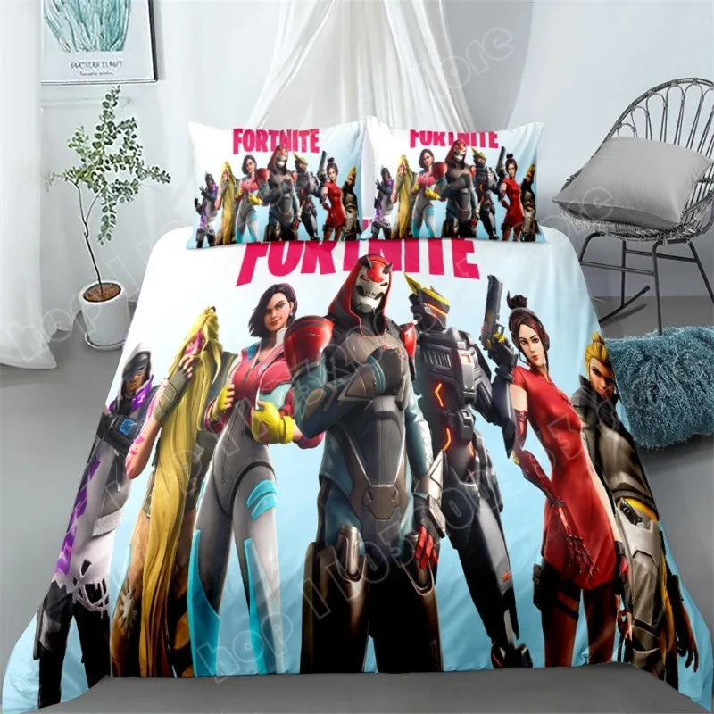Juego de cama Fortnite de 3 piezas, ropa de cama para dormitorio con estampado 3D, diseño de videojuego y dibujos animados, funda nórdica y funda de almohada decorativas, regalo de cumpleaños