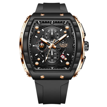 Reloj LIGE para hombre, de moda y lujo, resistente al agua, correa de silicona, cuarzo, luminoso, deportivo, fecha automática, cronógrafo, diseño sencillo